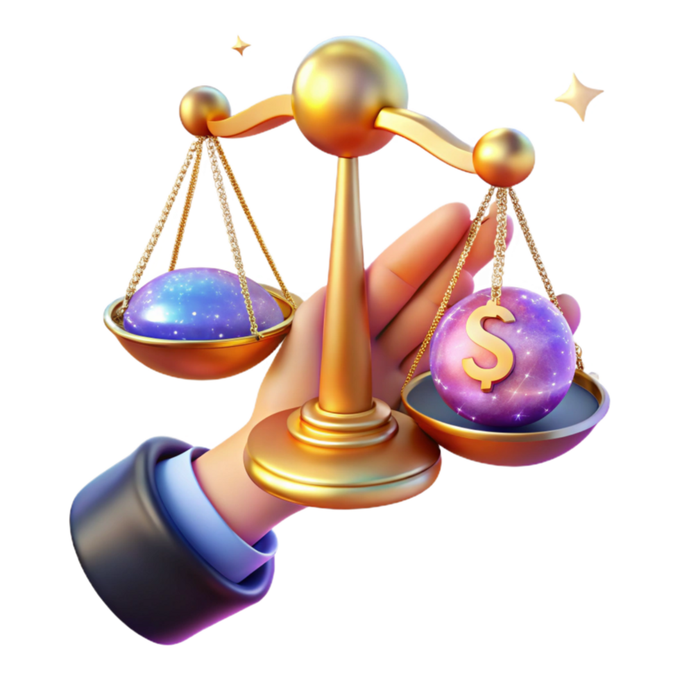 serene traditional Hand Holding Balancing Scales with Risk and Reward Text Cutout original png