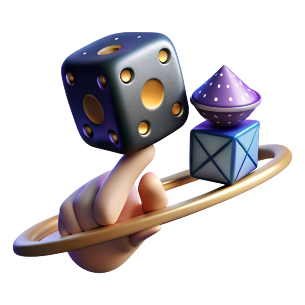 serene vintage Hand Holding Dice Over Balancing Beam Cutout png