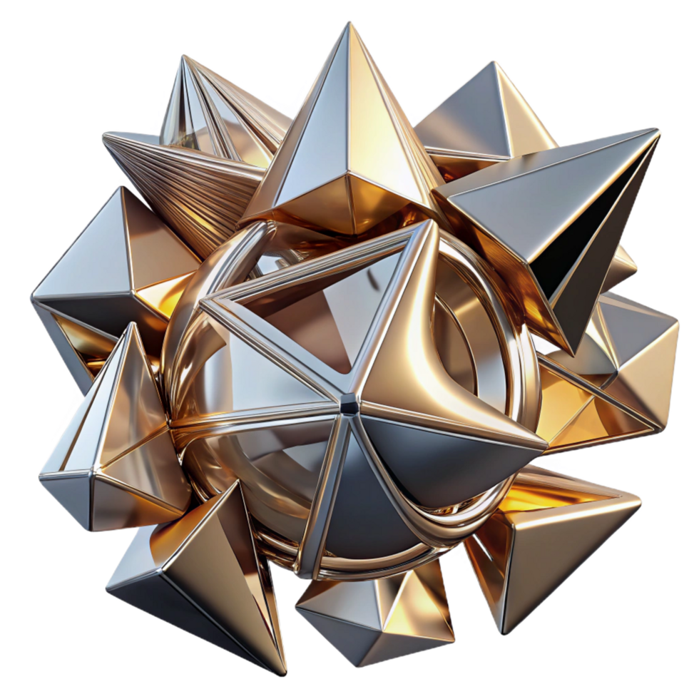 elegant classic A dynamic composition of fragmented, geometric shapes, with metallic textures and reflections, in a futuristic, abstract style exclusive png