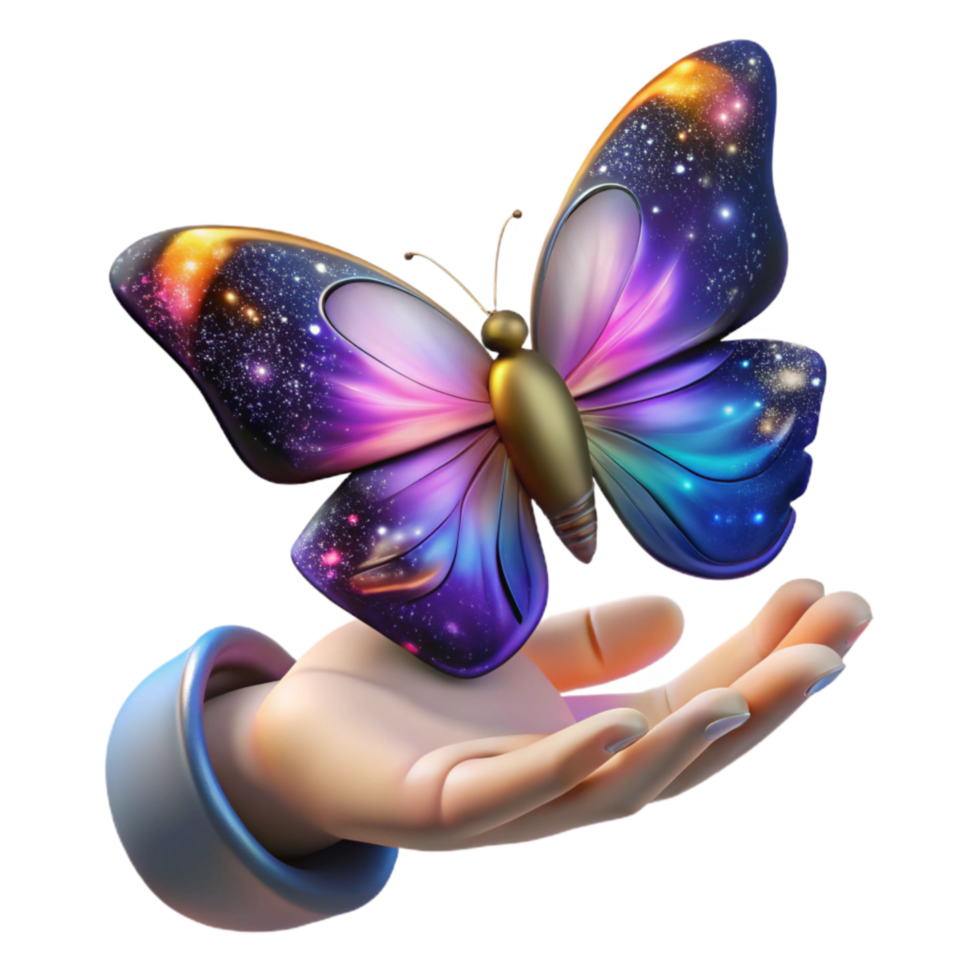 elegant abstract Hand Reaching for Butterfly with Colorful Wings Cutout high quality png