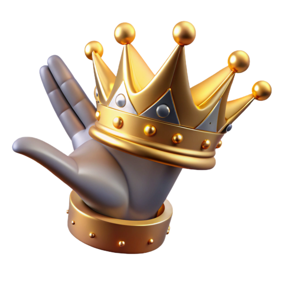 impressive artistic Hand Reaching for Crown with Golden Details Cutout authentic png