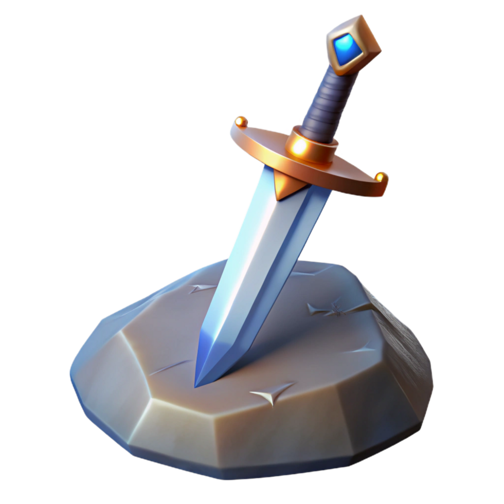 beautiful modern A gleaming longsword, embedded in a stone high quality png