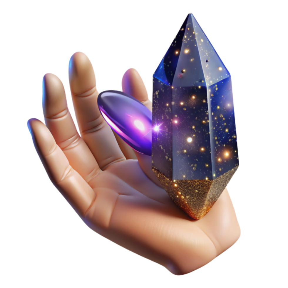 impressive traditional Hand Reaching for Glowing Crystal with Facets Cutout detailed png