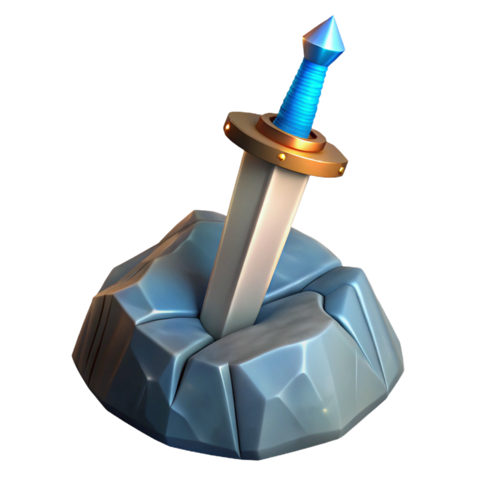vibrant contemporary A gleaming longsword, embedded in a stone professional png