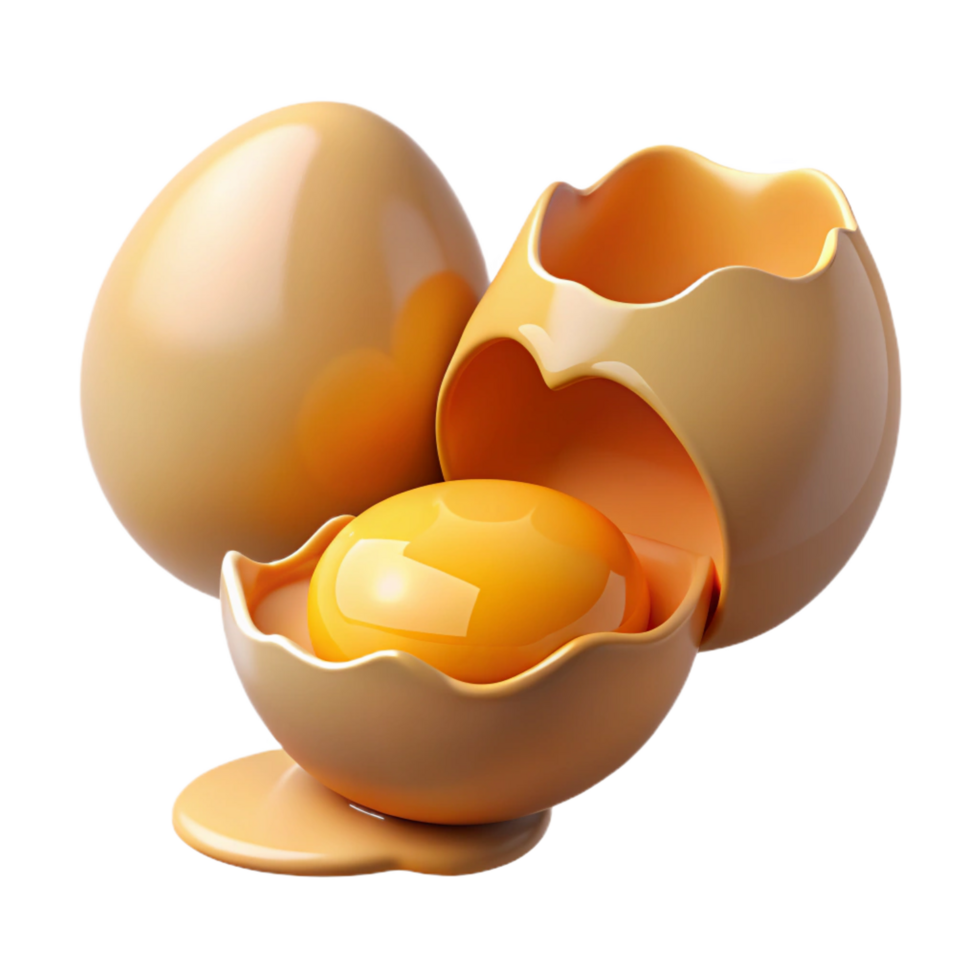 beautiful classic A cracked eggshell with yolk spilling out, detailed png