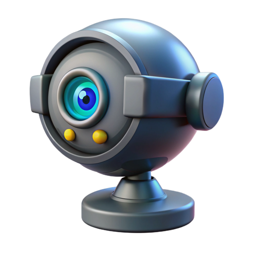 magnificent creative Sci-fi security camera, rotating lens, motion sensors authentic png