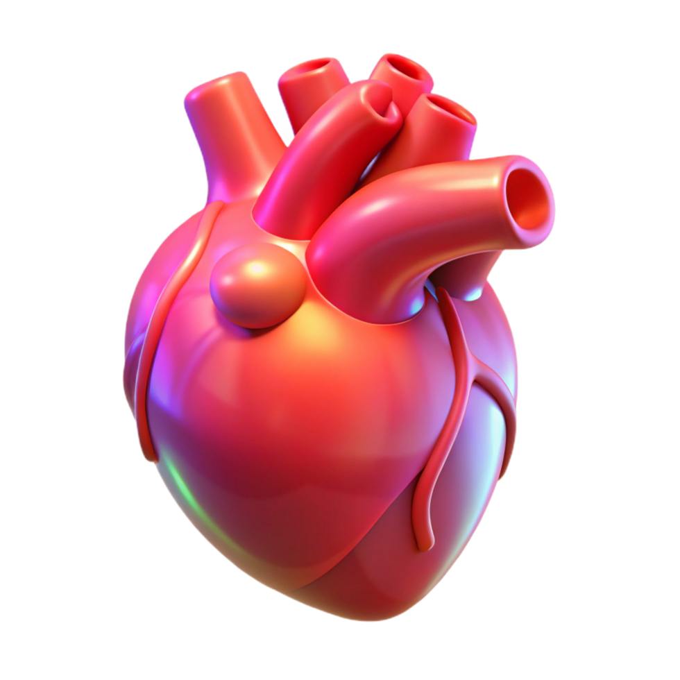 elegant minimalist A holographic projection of a human heart beating, realistic rendering, soft red lighting authentic png