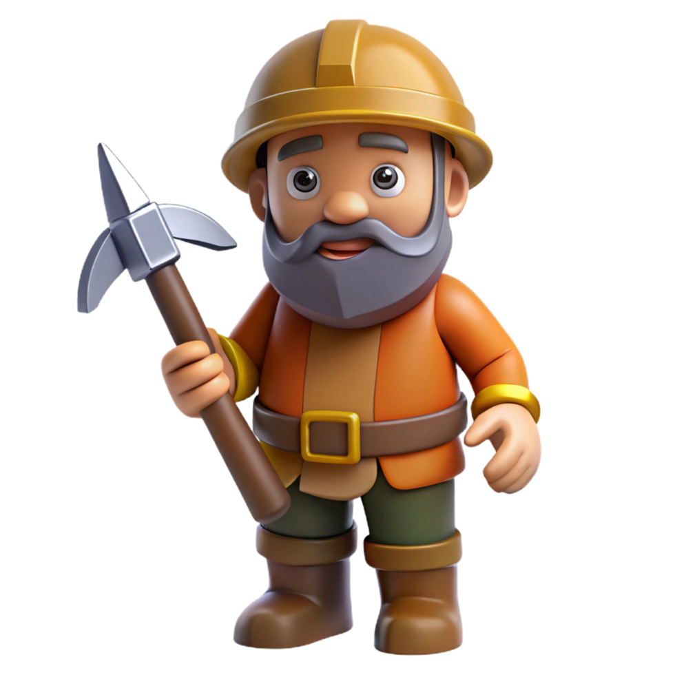 stunning rustic A dwarf miner, holding a pickaxe exclusive png