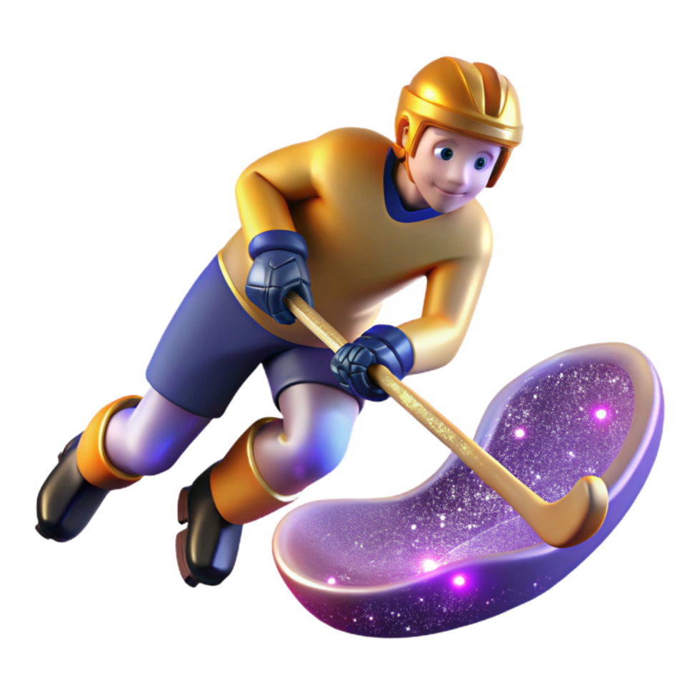 elegant rustic Hockey Player Shooting Puck Isolated with Powerful Shot premium png