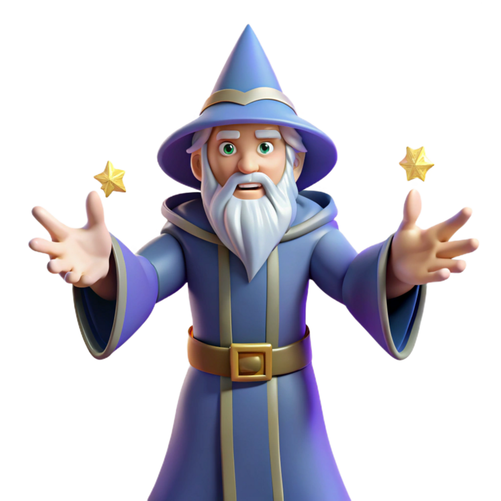 vibrant traditional A powerful wizard, casting a spell with outstretched hands detailed png