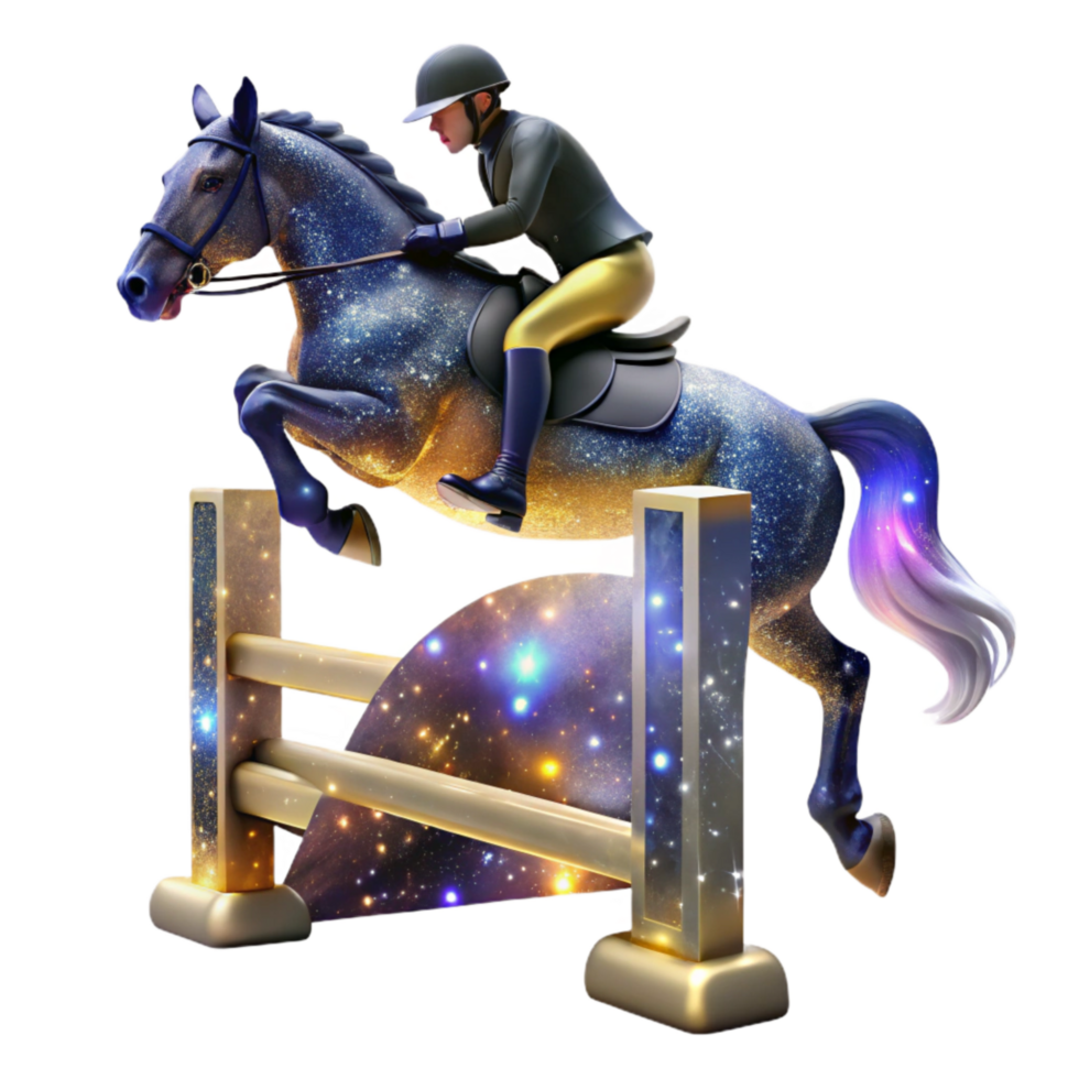 stunning abstract Horseback Rider Jumping Fence Transparent Background with Bold Movement detailed png