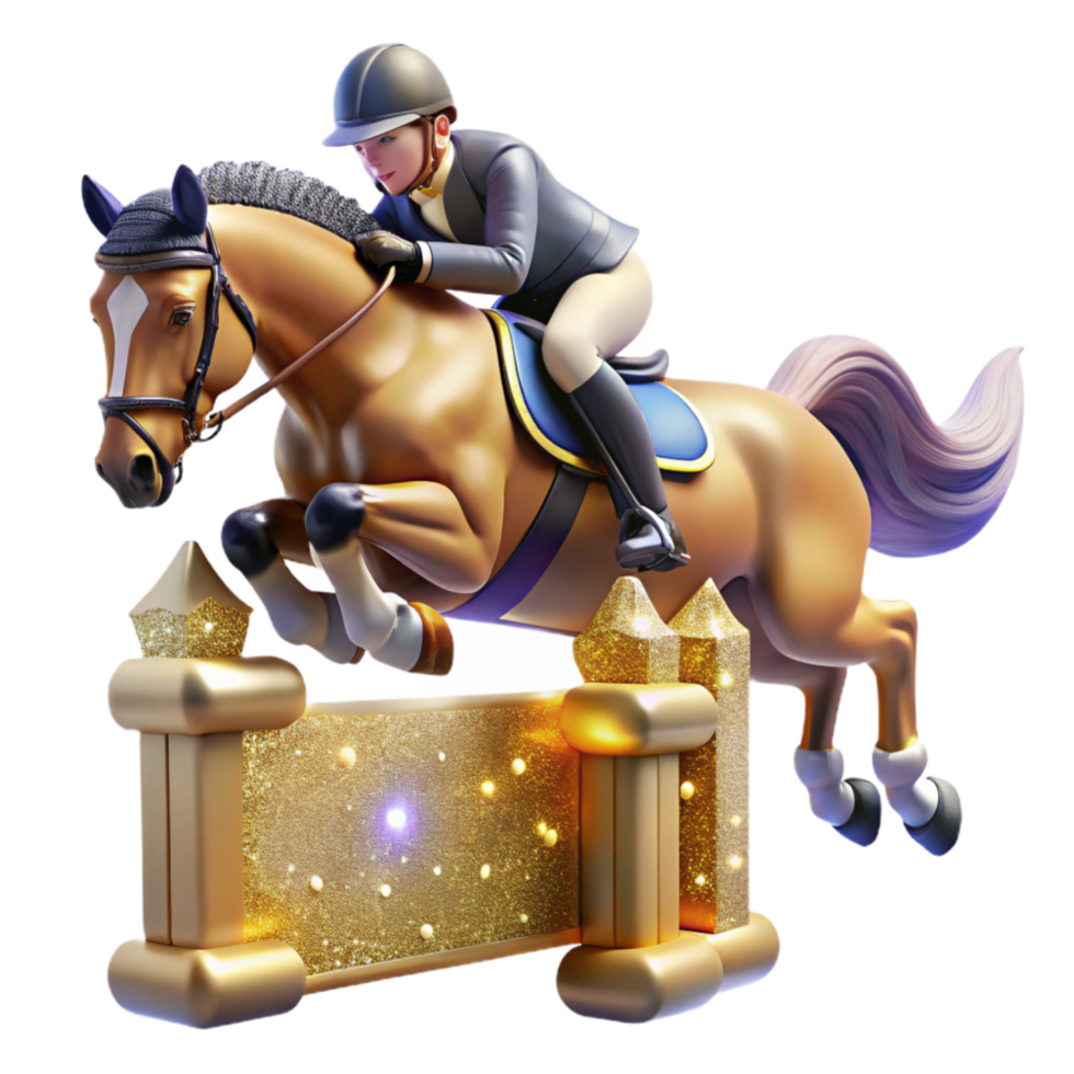 beautiful minimalist Horseback Rider Jumping Fence Transparent Background with Bold Movement original png