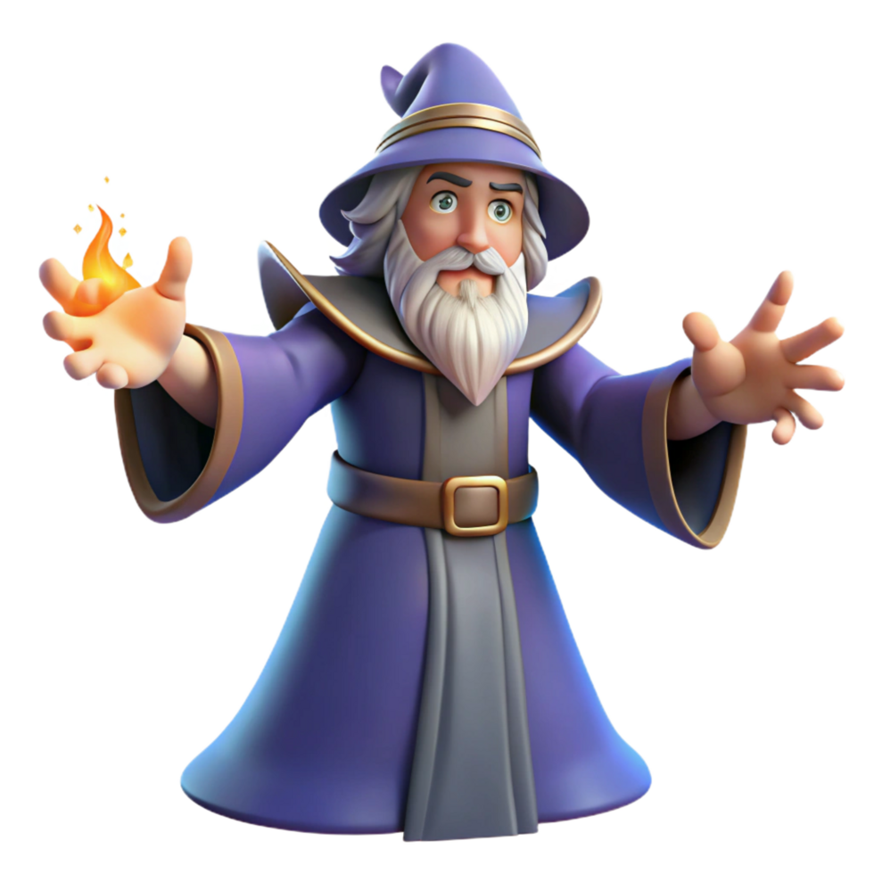 elegant modern A powerful wizard, casting a spell with outstretched hands exclusive png
