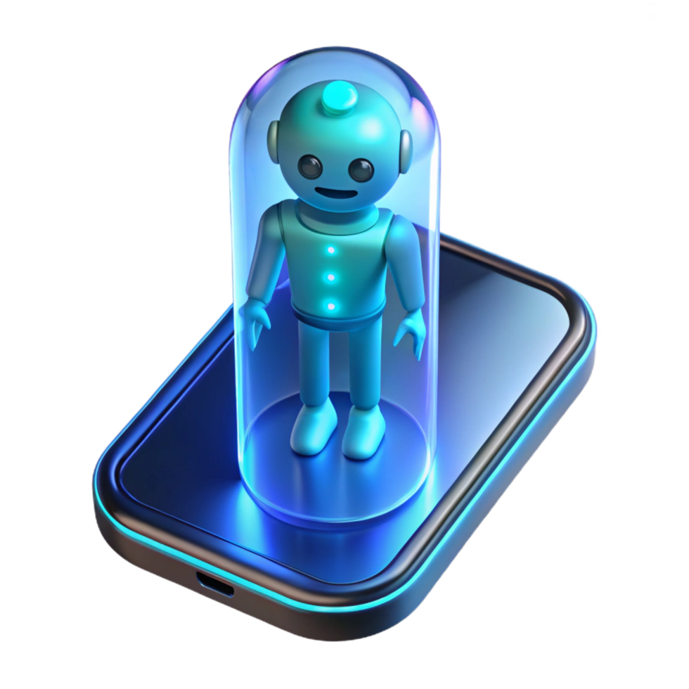 magnificent rustic A levitating transparent smartphone displaying holographic projections of human emotions, cool blue lighting, futuristic minimalist style high quality png