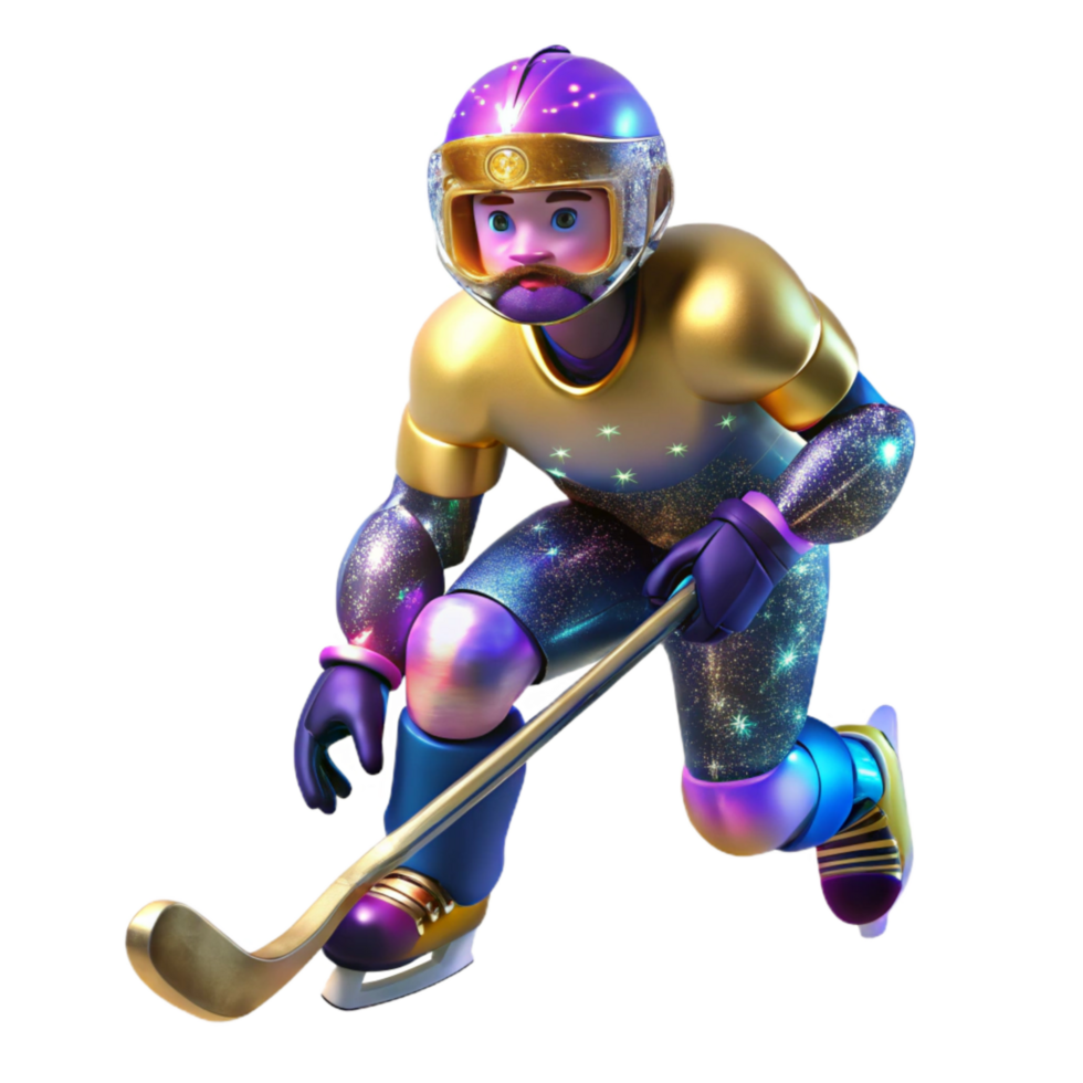 vibrant traditional Ice Hockey Player Skating with Puck Transparent detailed png