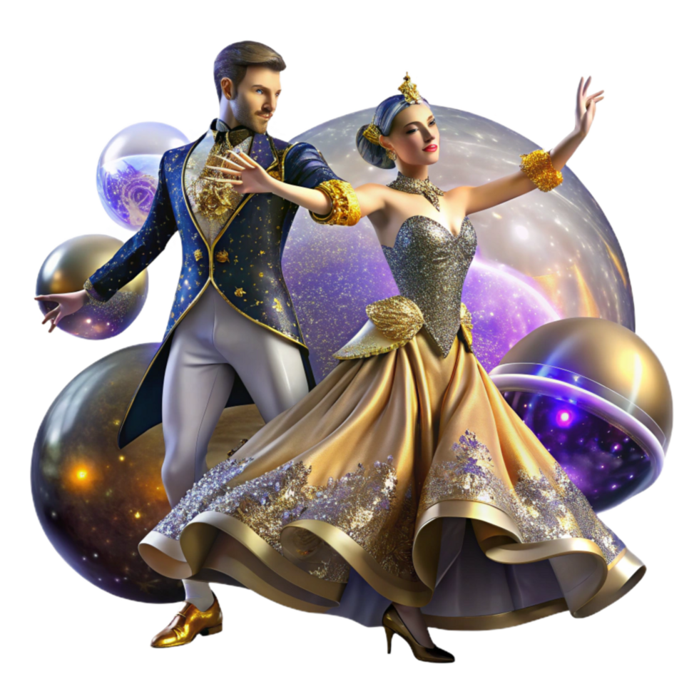 serene modern Intricate Ballroom Dance Competition Transparent Background with Detailed Costumes png