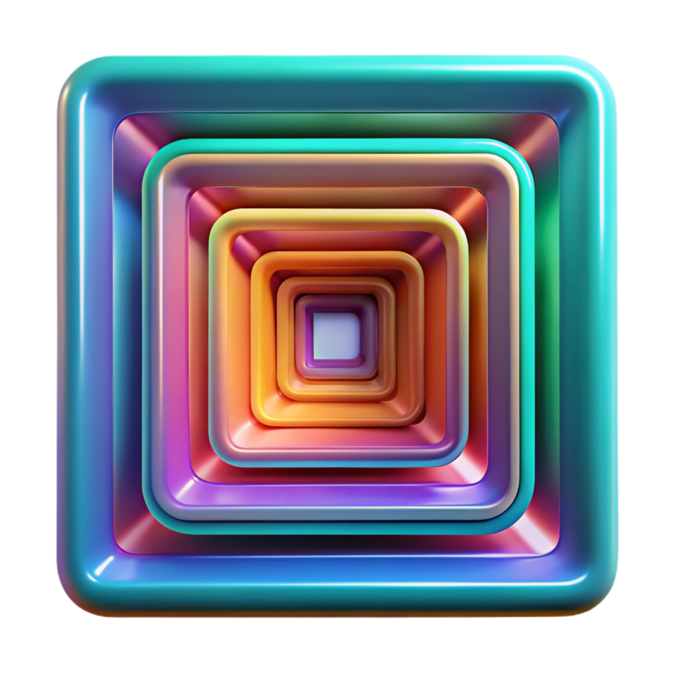 dramatic creative A series of concentric squares, radiating outwards with vibrant, neon colors, in a psychedelic, op art style authentic png
