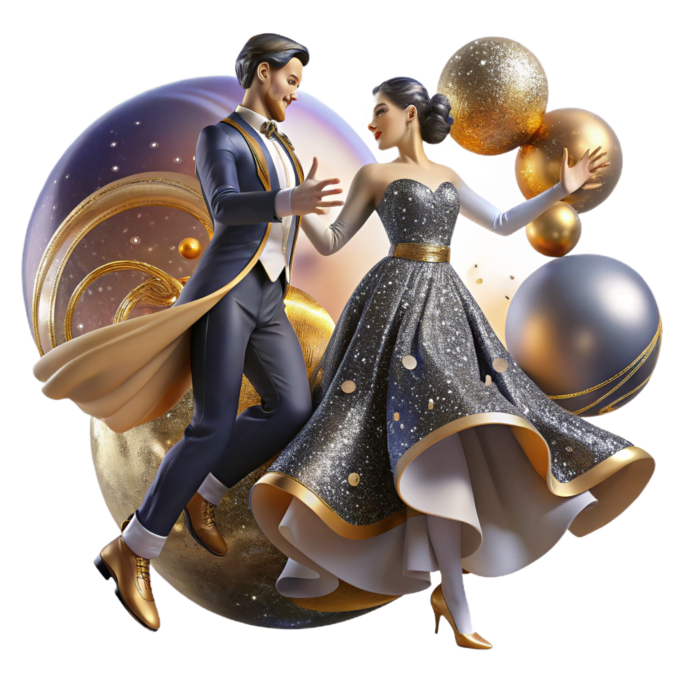 impressive classic Intricate Ballroom Dance Scene Cutout with Detailed Costumes premium png