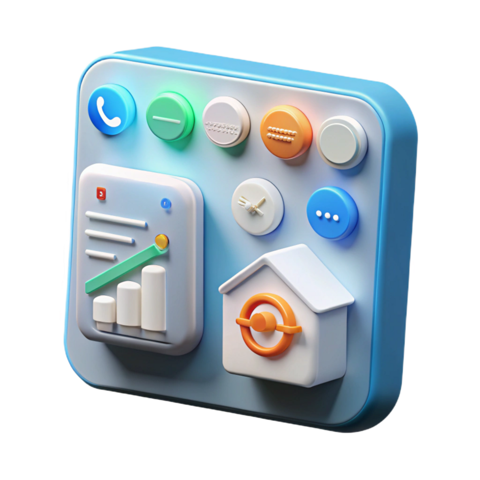 stunning modern A smart home interface displaying various data points, minimalist design, soft white lighting high quality png