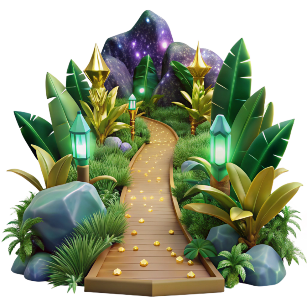 wonderful modern Jungle Path with Lush Greenery Isolated premium png
