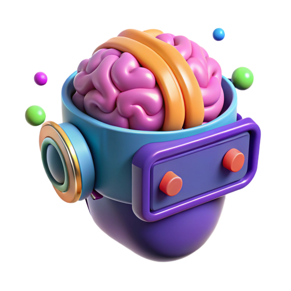 serene artistic A brain-computer interface connecting a human mind to a virtual world, vibrant and colorful, cyberpunk style high resolution png
