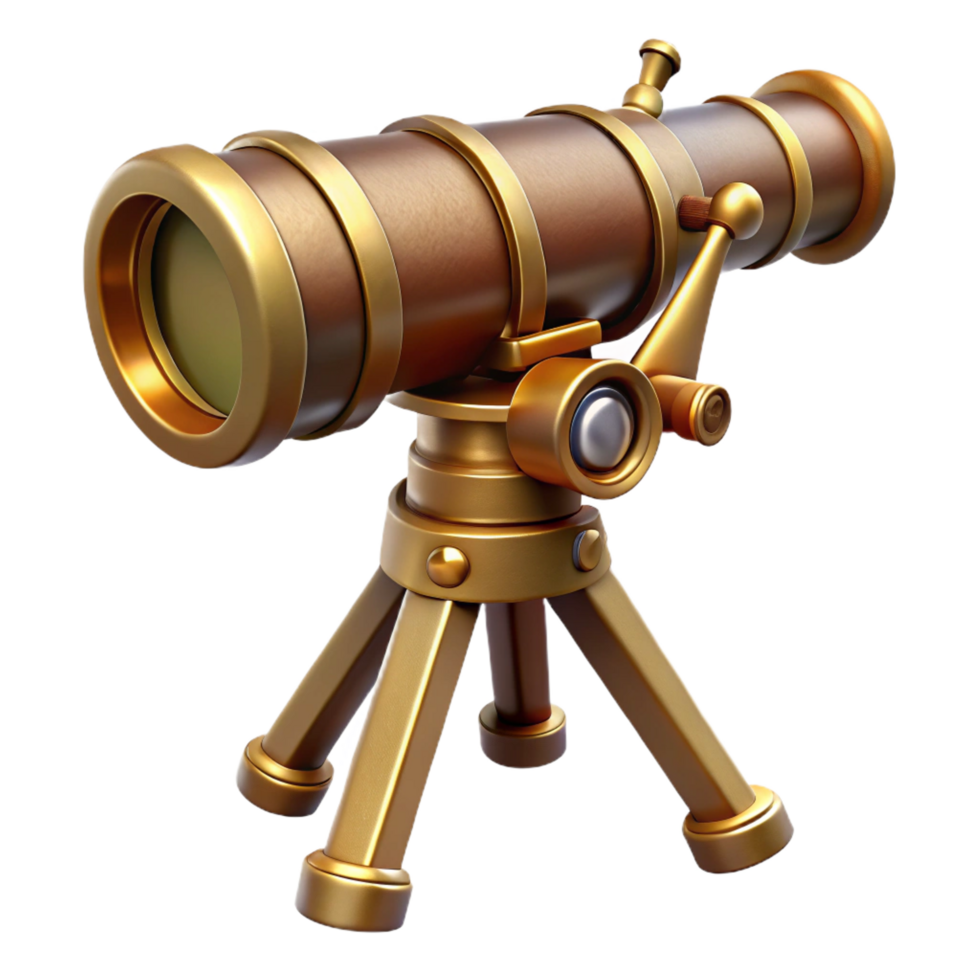 wonderful rustic Steampunk telescope with brass lenses and a wooden tripod mount tripod not included professional png