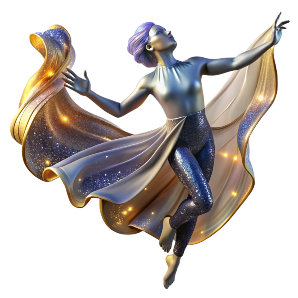 vibrant vintage Lyrical Dance Pose Transparent with Flowing Fabric authentic png