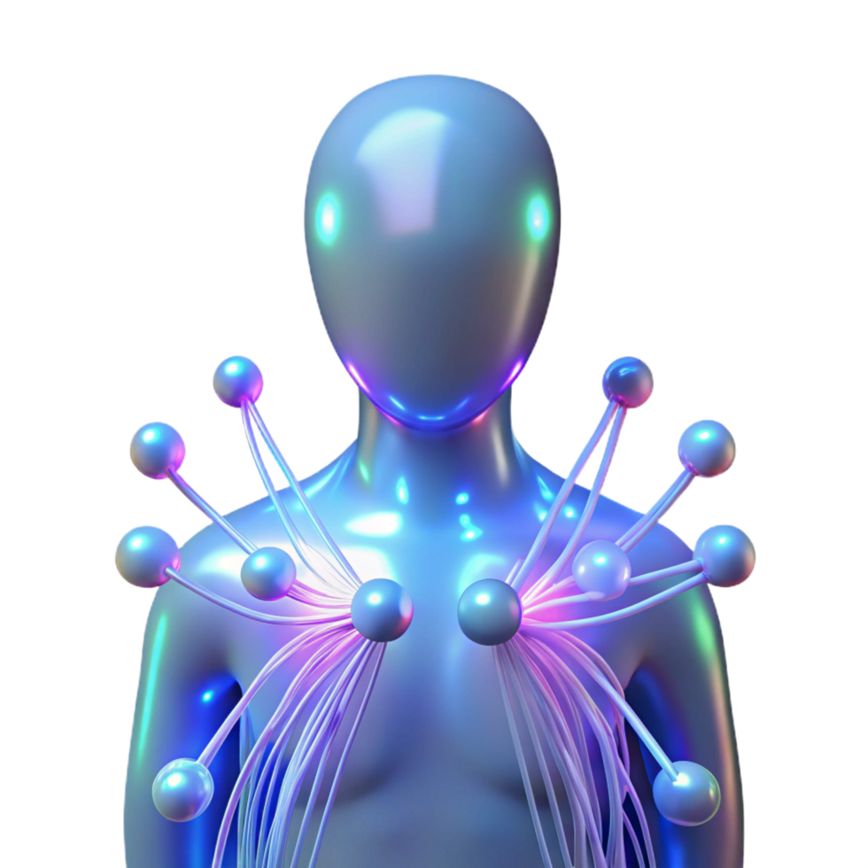 extraordinary classic A network of glowing fiber optic cables forming a human silhouette, soft ambient lighting, ethereal style detailed png