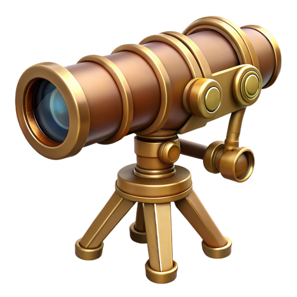 extraordinary minimalist Steampunk telescope with brass lenses and a wooden tripod mount tripod not included high quality png