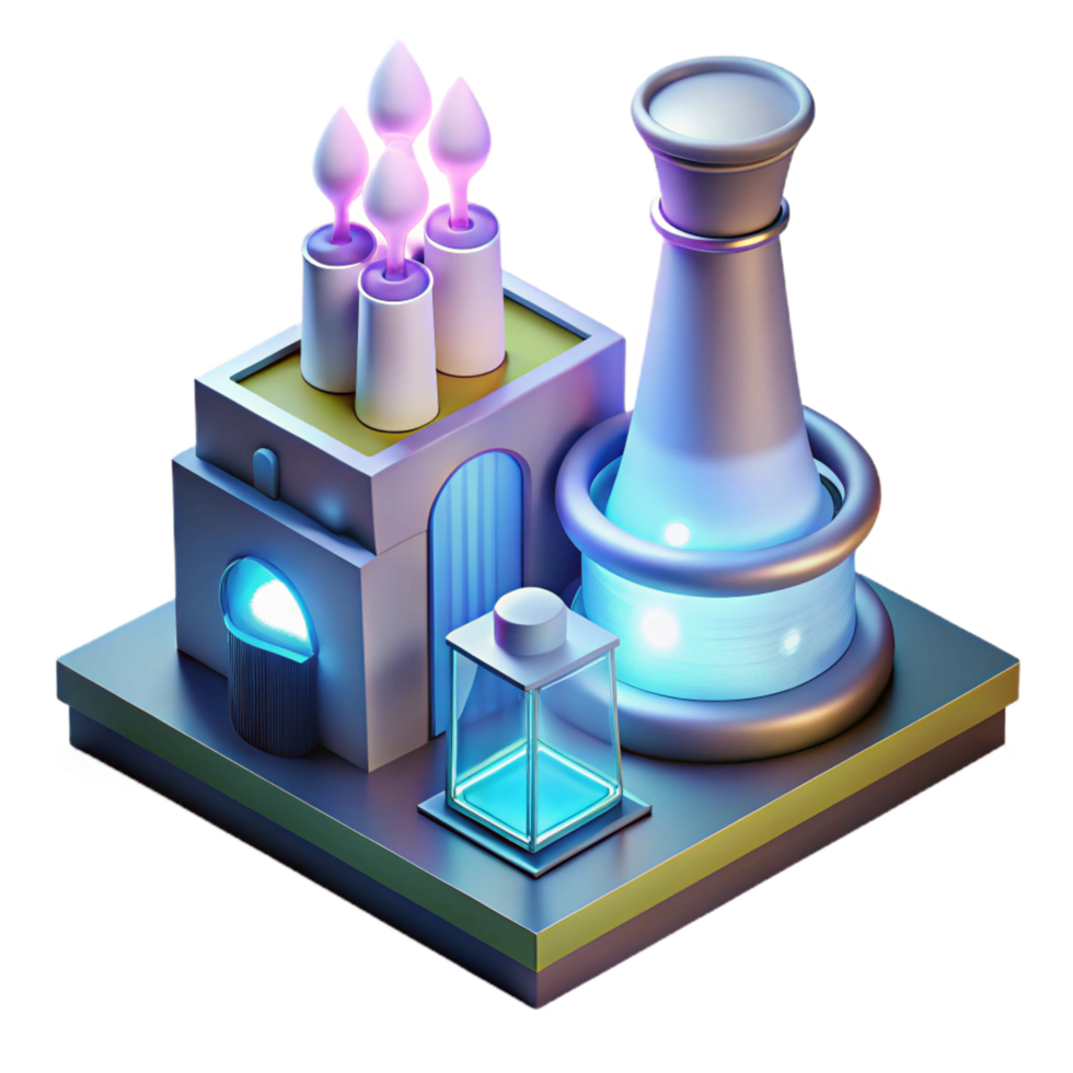magnificent traditional A futuristic power plant emitting clean energy, glowing and ethereal, abstract style high resolution png