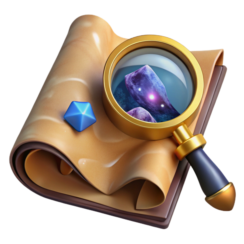 dramatic artistic Magnifying Glass Over Ancient Manuscript Cutout high resolution png