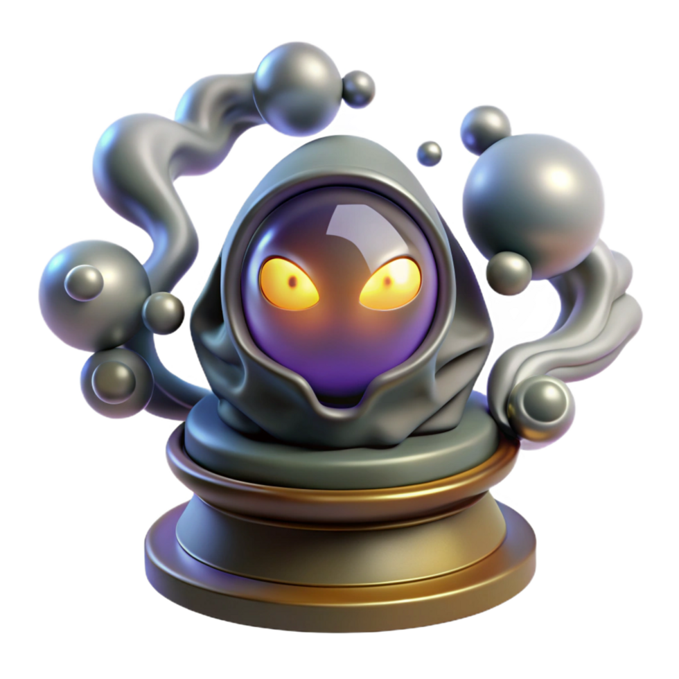 vibrant traditional A mysterious oracle with glowing eyes, gazing into a crystal ball, surrounded by swirling smoke. Art Deco style original png
