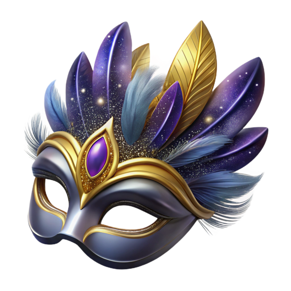 elegant artistic Masquerade Mask with Feathers Isolated on Transparent Background premium png