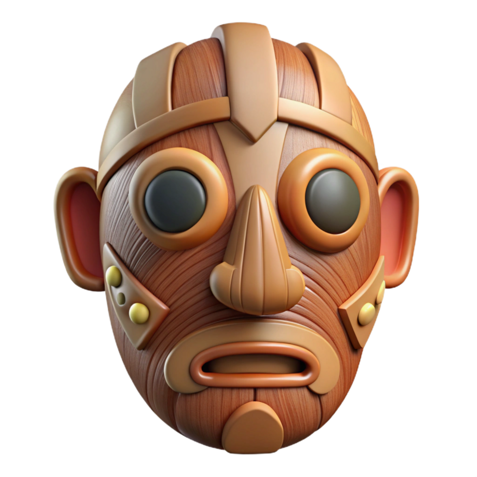 serene rustic A tribal mask, carved from wood premium png