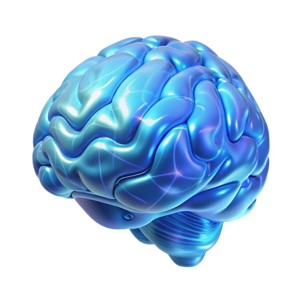 vibrant artistic A holographic projection of a human brain rotating in space, wireframe rendering, cool blue lighting professional png