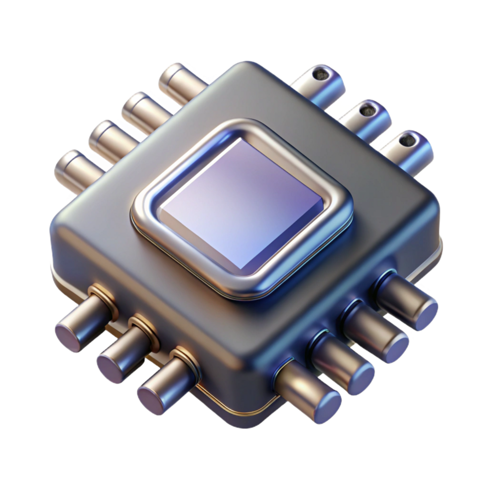 deslumbrante moderno uma fechar-se do uma microchip com intrincado circuitos, metálico texturas e reflexões, fotorrealista estilo genuíno png