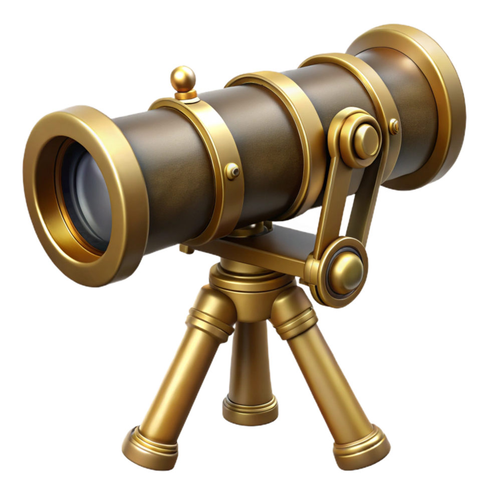 vibrant rustic Steampunk telescope with brass lenses and a wooden tripod mount tripod not included original png