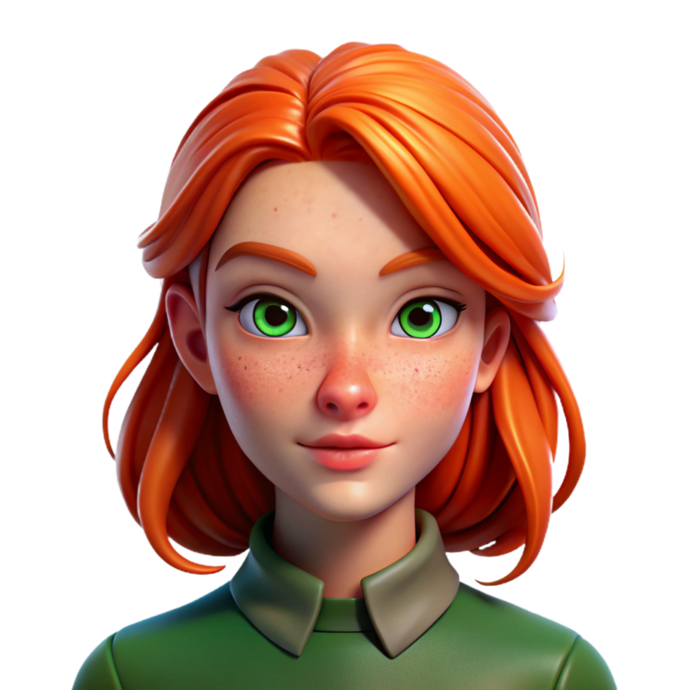 impressive classic Portrait of a young woman with fiery red hair, freckles, and piercing green eyes, lit by a soft Rembrandt light, painted in the style of pre-Raphaelite Brotherhood detailed png