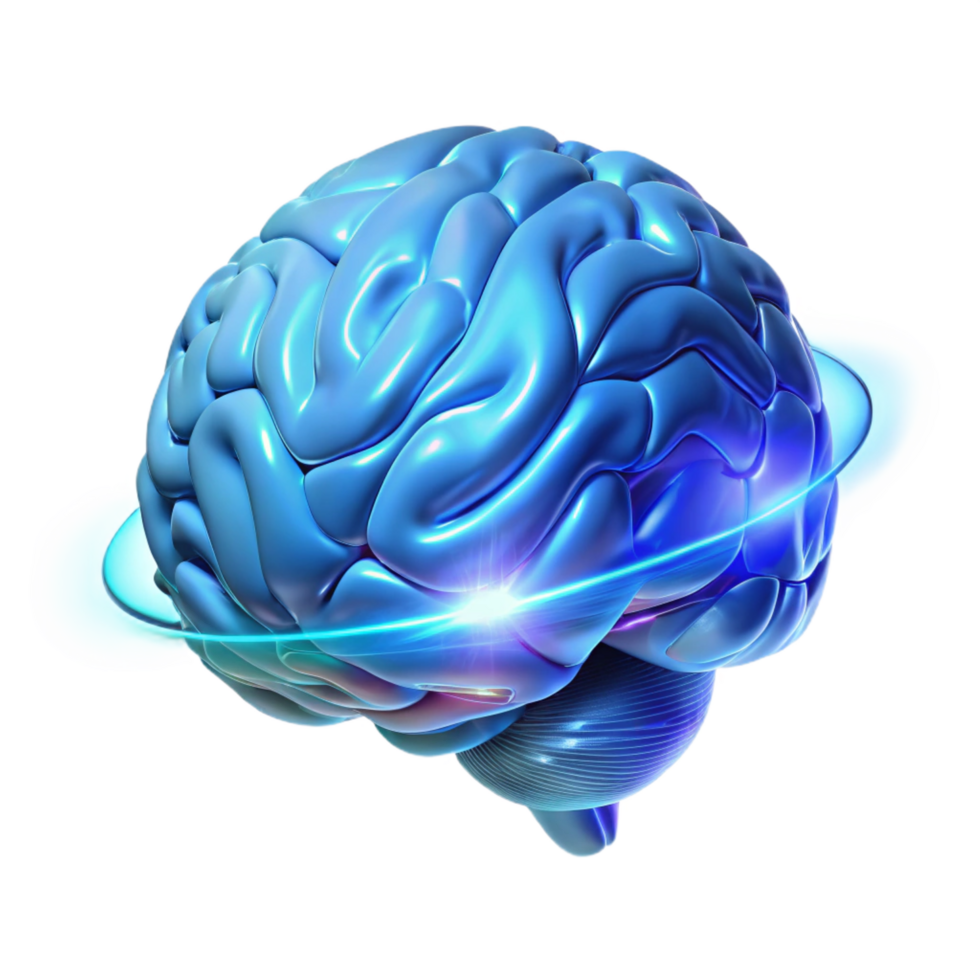 extraordinary creative A holographic projection of a human brain rotating in space, wireframe rendering, cool blue lighting 4K png