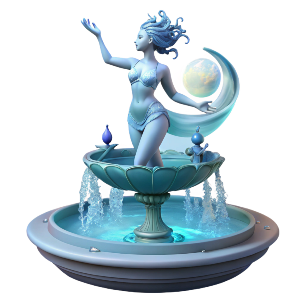 vibrant vintage A graceful water nymph, dancing in a moonlit fountain, surrounded by cascading water, lit by the moonlight, in a Baroque style original png