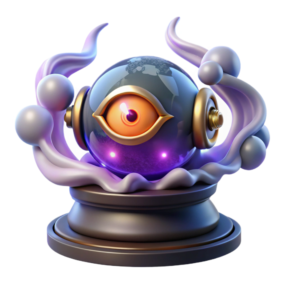 impressive traditional A mysterious oracle with glowing eyes, gazing into a crystal ball, surrounded by swirling smoke. Art Deco style high quality png
