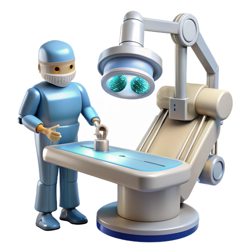 dramatic abstract A robotic surgeon performing a delicate operation, sterile environment, bright surgical lighting high quality png