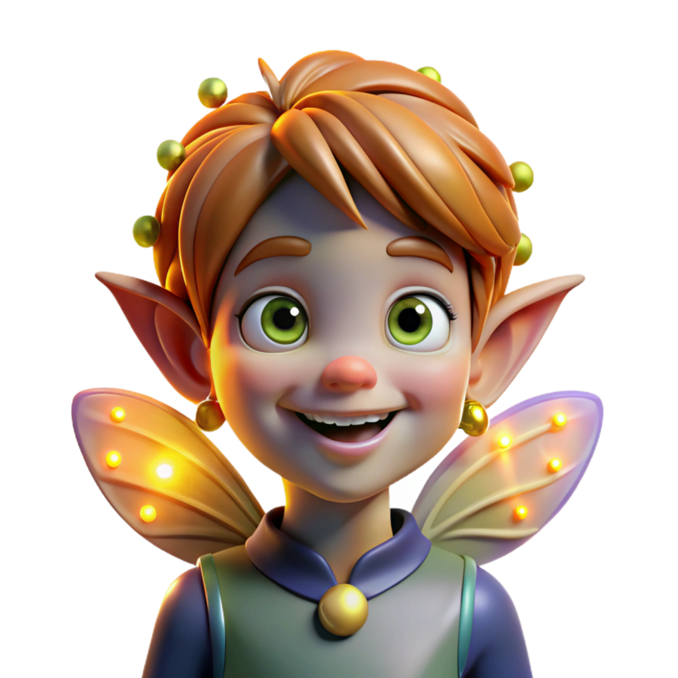 extraordinary vintage Portrait of a mischievous pixie with iridescent wings and a playful grin, illuminated by glowing fireflies, in a whimsical, fairytale style professional png