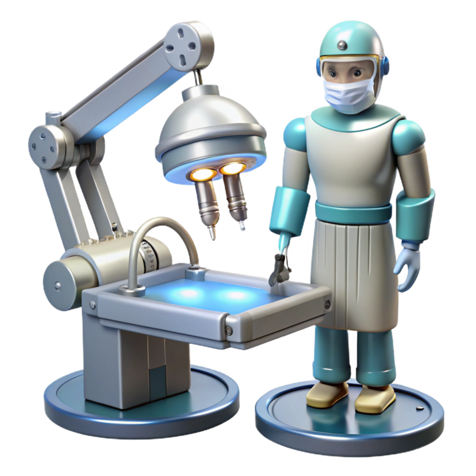 beautiful abstract A robotic surgeon performing a delicate operation, sterile environment, bright surgical lighting premium png