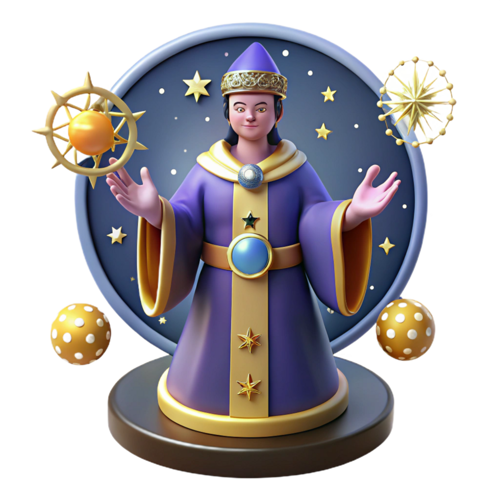 beautiful modern A wise oracle, consulting the stars, surrounded by mystical symbols, bathed in starlight, in a Renaissance style authentic png