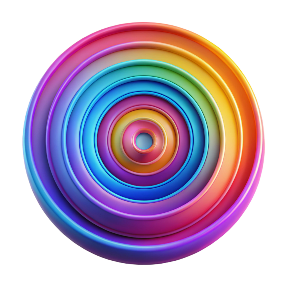 impressive modern A series of concentric circles, radiating outwards with vibrant, neon colors, in a psychedelic, op art style premium png