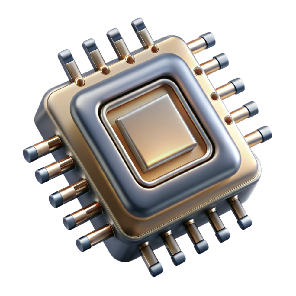 impressive vintage A close-up of a microchip with intricate circuitry, metallic textures and reflections, photorealistic style high quality png