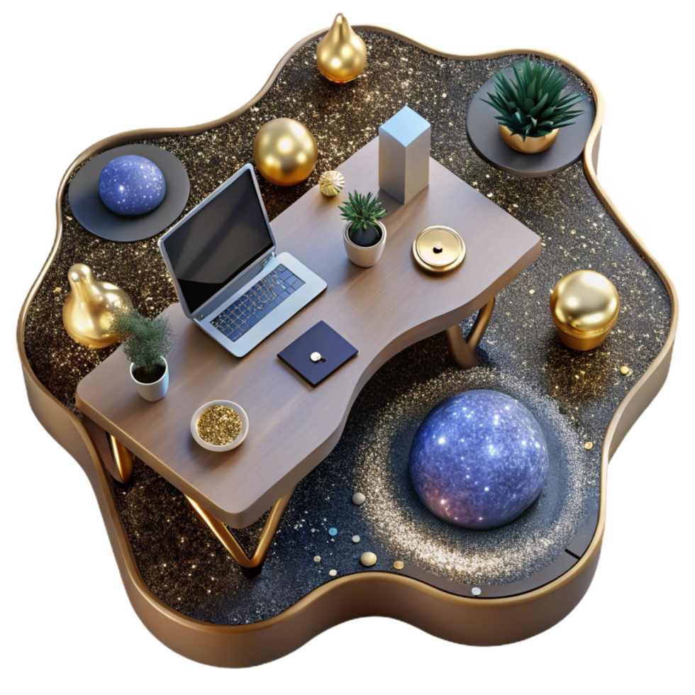wonderful rustic Modern Office Desk Top View Workspace Transparent Background high quality png