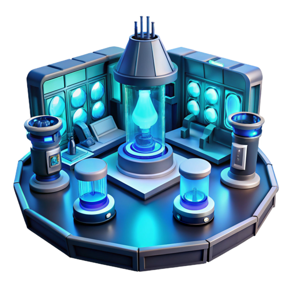 stunning modern A futuristic laboratory filled with glowing screens and advanced technology, cool blue lighting, sci-fi style 4K png