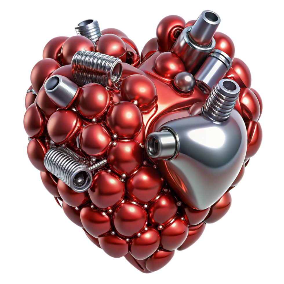 wonderful vintage A swarm of nanobots assembling a human heart, metallic textures and subtle reflections, biopunk style detailed png